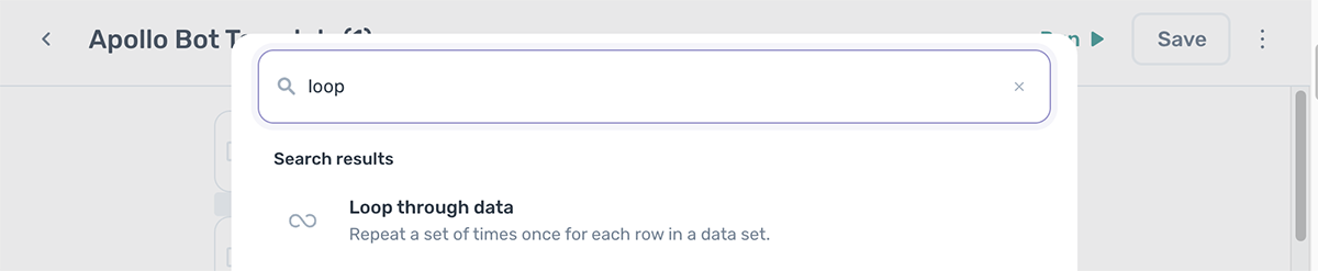 Adding the Loop through data step in the axiom.ai Builder