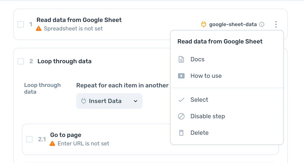 Working with steps in the axiom.ai Builder
