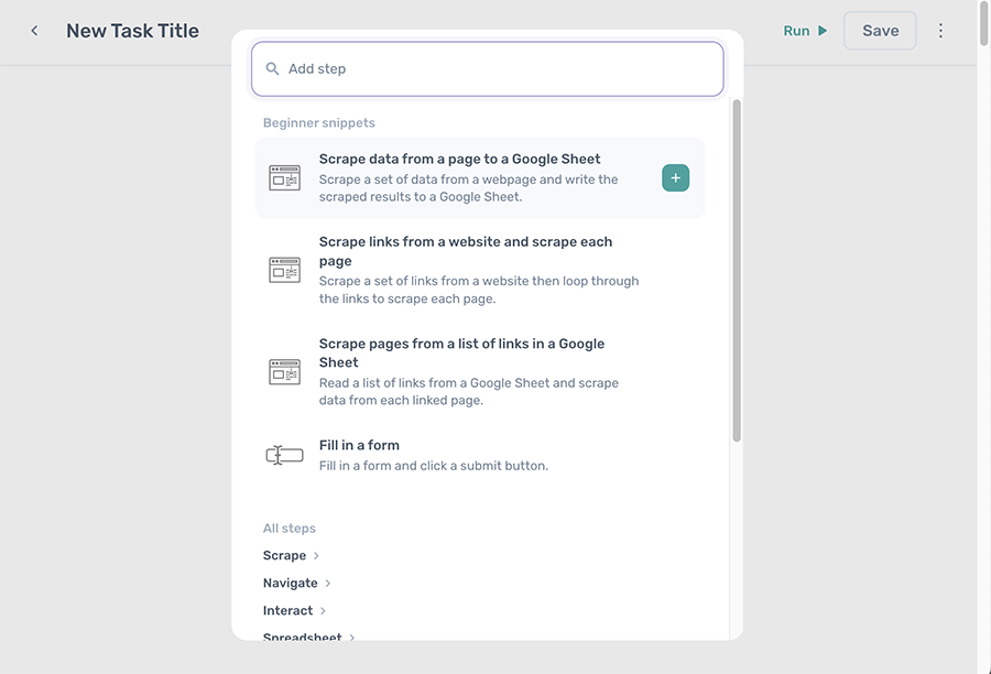 axiom.ai selecting step to build your bot