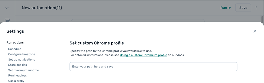 set a chromium profile - axiom.ai settings